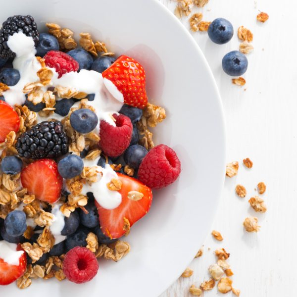 berries and yoghurt in a bowl
