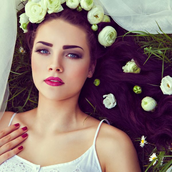 woman with flowers in hair