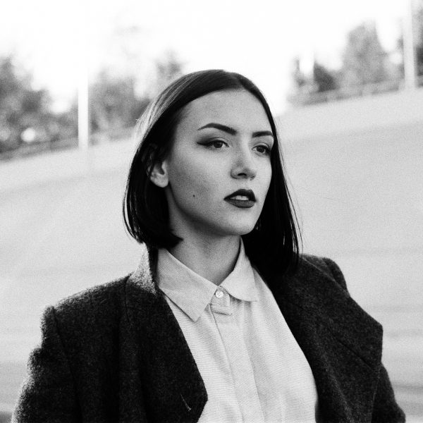 black and white photo of a woman